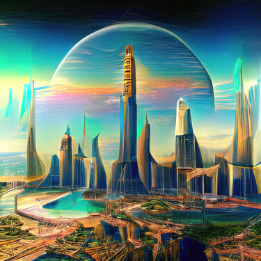 Digitale Kunst mit dem Titel "Atlantis Skyline" von Patrick Hager, Original-Kunstwerk, 2D digitale Arbeit