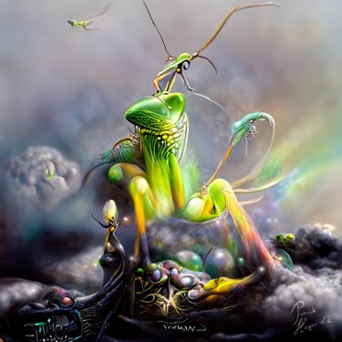 Digital Arts titled "Green Mantis" by Patrick Hager, Original Artwork, 2D Digital Work
