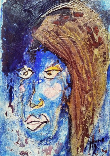 Painting titled "Portrait bleu" by Patrick Jeune, Original Artwork, Acrylic