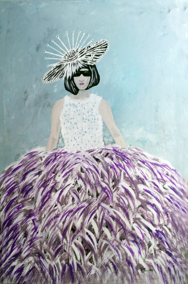 Malerei mit dem Titel "Catwalk-Lady with f…" von Patrick Joosten, Original-Kunstwerk, Acryl Auf Keilrahmen aus Holz montiert