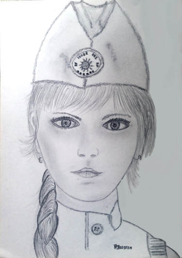 Drawing titled "L'uniforme" by Patrick Joosten, Original Artwork, Pencil