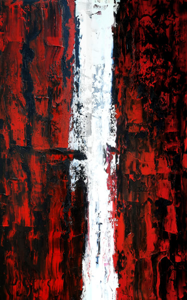 Schilderij getiteld "Experimental Red N°4" door Patrick Joosten, Origineel Kunstwerk, Acryl