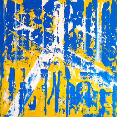 Pintura intitulada "Stripes on a Blue M…" por Patrick Joosten, Obras de arte originais, Acrílico