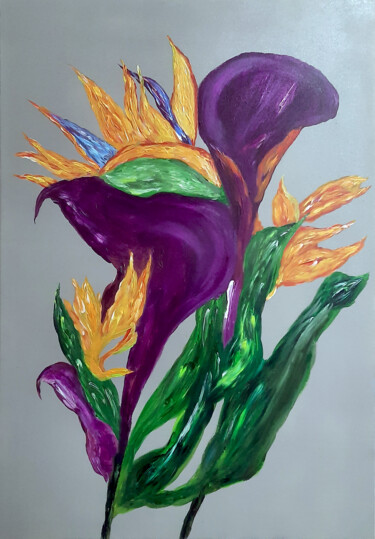 Painting titled "Tropical Flowers" by Patrick Joosten, Original Artwork, Acrylic