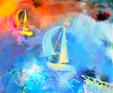 Arts numériques intitulée "Sailing race" par Patrick Kessler, Œuvre d'art originale, Travail numérique 2D