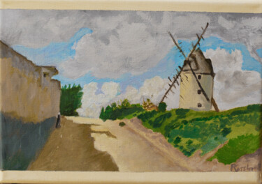 Painting titled "Le Vieux Moulin" by Patrick Kessler, Original Artwork, Acrylic Mounted on Wood Stretcher frame