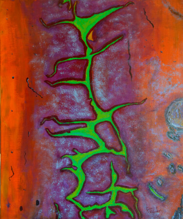 Schilderij getiteld "Green line" door Patrick Kessler, Origineel Kunstwerk, Acryl Gemonteerd op Frame voor houten brancard