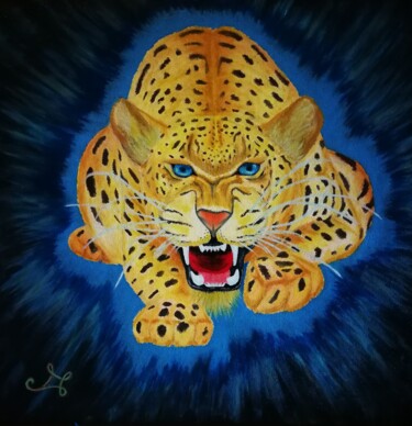 Painting titled "Jaguar" by Patrick Lacale (JOKER), Original Artwork, Oil Mounted on Wood Stretcher frame