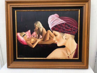 Painting titled "trois femmes" by Patrick Laidet, Original Artwork, Oil Mounted on Wood Stretcher frame
