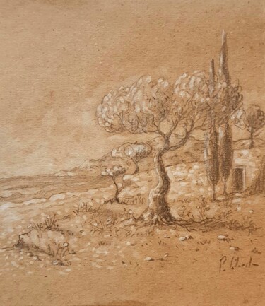 Dessin intitulée "Bord de mer" par Patrick Lalande, Œuvre d'art originale, Crayon