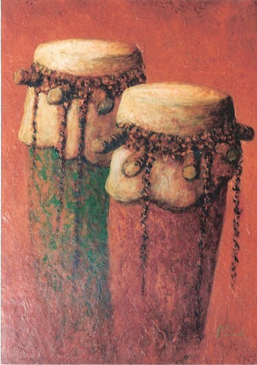 Painting titled "Les tambours" by Patrick Lalande, Original Artwork, Oil