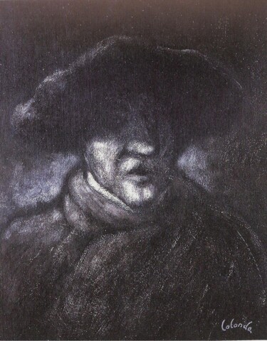 Schilderij getiteld "Homme au béret" door Patrick Lalande, Origineel Kunstwerk, Olie