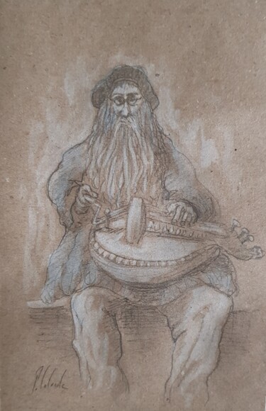 Drawing titled "Le vielleur" by Patrick Lalande, Original Artwork, Pencil