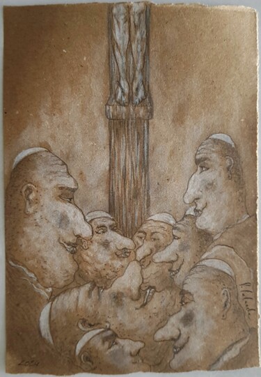 Drawing titled "Conciliabule" by Patrick Lalande, Original Artwork, Pencil