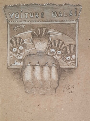 Dibujo titulada "Le cycliste" por Patrick Lalande, Obra de arte original, Lápiz