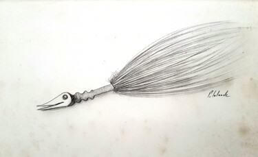 Drawing titled "Les plumes" by Patrick Lalande, Original Artwork, Pencil