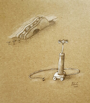 Drawing titled "Roues de secours 2." by Patrick Lalande, Original Artwork, Pencil