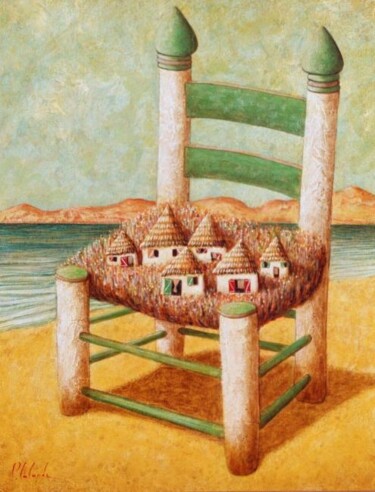 Peinture intitulée "chaise village" par Patrick Lalande, Œuvre d'art originale, Huile