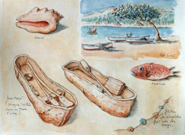 Painting titled "plage de port salut…" by Patrick Lalande, Original Artwork, Oil