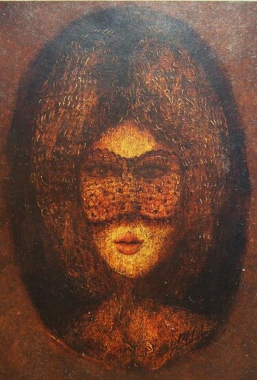 Peinture intitulée "masquée résilles" par Patrick Lalande, Œuvre d'art originale, Huile