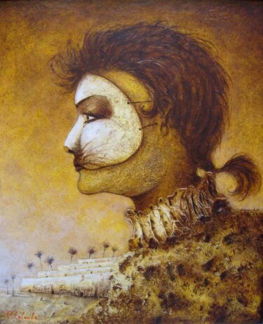 Schilderij getiteld "Lucile masquée" door Patrick Lalande, Origineel Kunstwerk, Olie