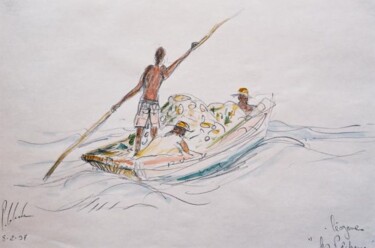 Dessin intitulée "pêcheurs haïtiens à…" par Patrick Lalande, Œuvre d'art originale, Autre