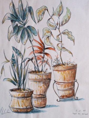 Zeichnungen mit dem Titel "les pots de plantes…" von Patrick Lalande, Original-Kunstwerk, Andere
