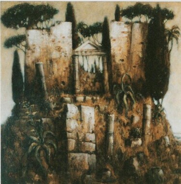 Malerei mit dem Titel "temple de la fortune" von Patrick Lalande, Original-Kunstwerk, Öl