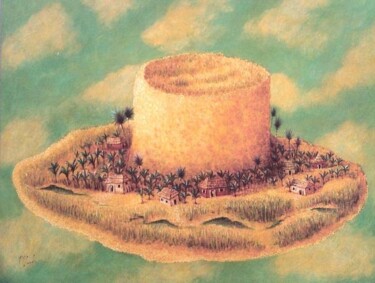 Peinture intitulée "village chapeau" par Patrick Lalande, Œuvre d'art originale, Huile