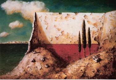 Schilderij getiteld "les trois cyprès" door Patrick Lalande, Origineel Kunstwerk, Olie