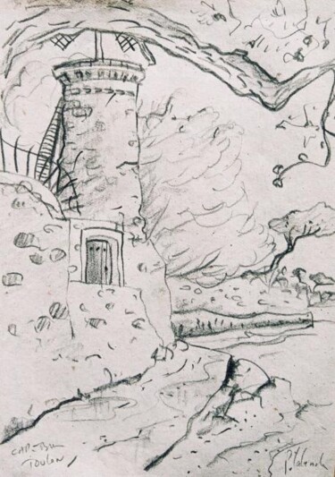 Dessin intitulée "éolienne au sentier…" par Patrick Lalande, Œuvre d'art originale, Autre
