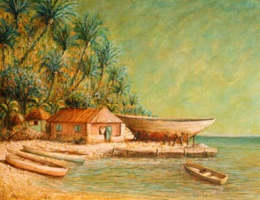 Peinture intitulée "paysage du sud.haïti" par Patrick Lalande, Œuvre d'art originale, Huile
