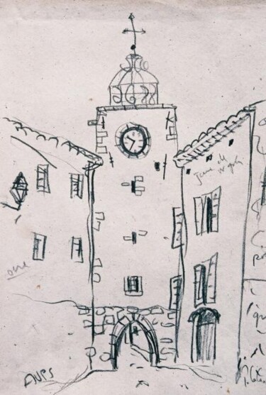 Drawing titled "village d'Aups,le c…" by Patrick Lalande, Original Artwork, Other