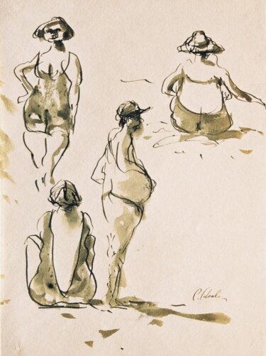 Dessin intitulée "plage du mourillon…" par Patrick Lalande, Œuvre d'art originale, Autre