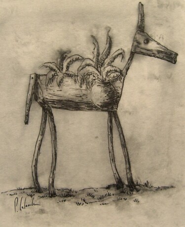 Dessin intitulée "le petit âne de bois" par Patrick Lalande, Œuvre d'art originale, Autre