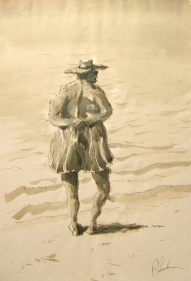 Dessin intitulée "le promeneur sur la…" par Patrick Lalande, Œuvre d'art originale, Autre