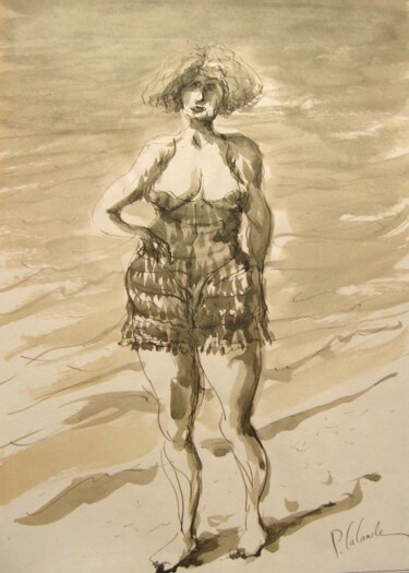 Dessin intitulée "cagole sur la plage…" par Patrick Lalande, Œuvre d'art originale, Autre