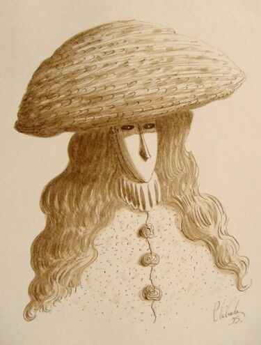Картина под названием "masque" - Patrick Lalande, Подлинное произведение искусства, Масло
