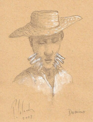 Dessin intitulée "autoportrait domino…" par Patrick Lalande, Œuvre d'art originale, Autre
