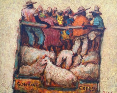 Painting titled "express des gonaïve…" by Patrick Lalande, Original Artwork, Oil