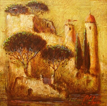 Peinture intitulée "château sur le lac" par Patrick Lalande, Œuvre d'art originale, Huile