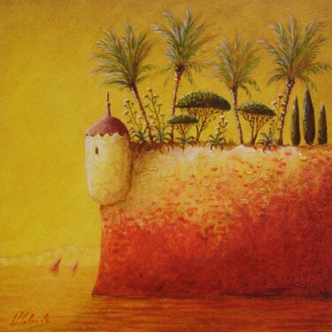 Schilderij getiteld "la tour de guet" door Patrick Lalande, Origineel Kunstwerk, Olie
