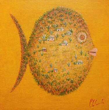 Malerei mit dem Titel "village poisson Haï…" von Patrick Lalande, Original-Kunstwerk, Öl