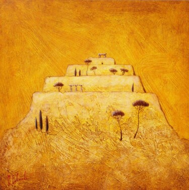 Peinture intitulée "pyramide jaune" par Patrick Lalande, Œuvre d'art originale