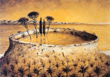 Painting titled "le cratère inondé" by Patrick Lalande, Original Artwork