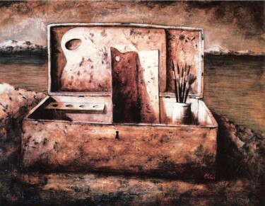 Malerei mit dem Titel "la boîte de paysage" von Patrick Lalande, Original-Kunstwerk, Öl
