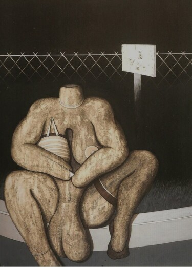 Peinture intitulée "la nuit ou l'amante…" par Patrick Lalande, Œuvre d'art originale, Huile