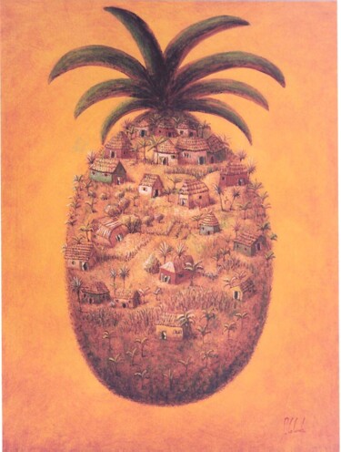 Peinture intitulée "village ananas Haïti" par Patrick Lalande, Œuvre d'art originale, Huile