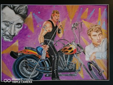 Dibujo titulada "johnny hallyday à B…" por Patrick Le Garles, Obra de arte original, Pastel Montado en Bastidor de camilla d…