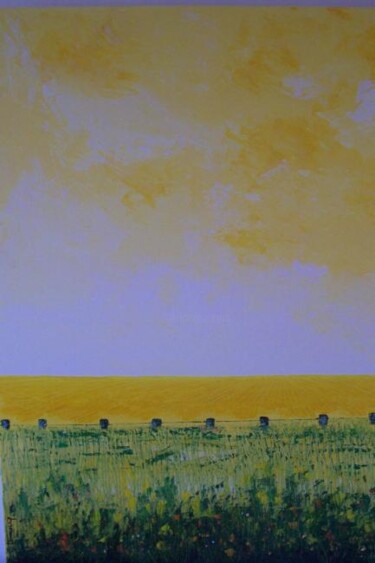 Painting titled ""prairie sous le ci…" by Patrick Lemoine, Original Artwork